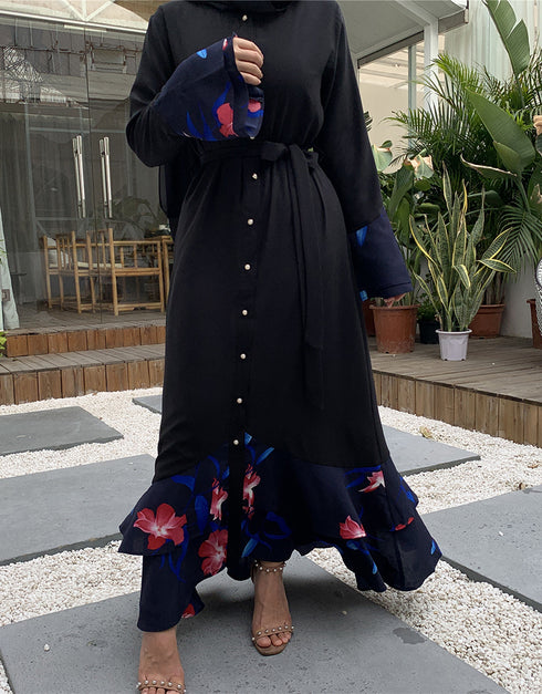 Stylish Flared Dress with Subtle Stitching and Long Sleeves